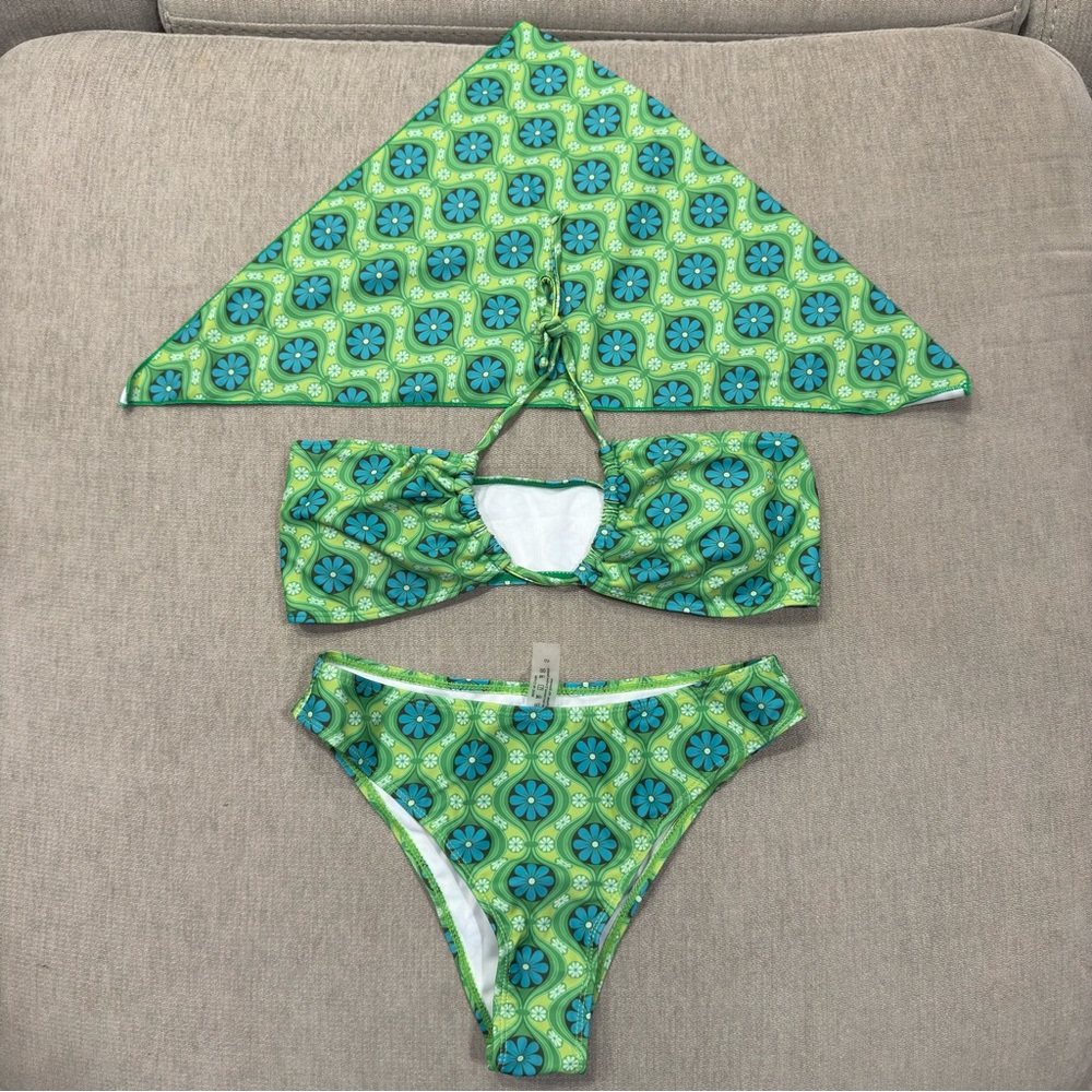 *NEW* 3 Piece Green Patterned Bikini Set